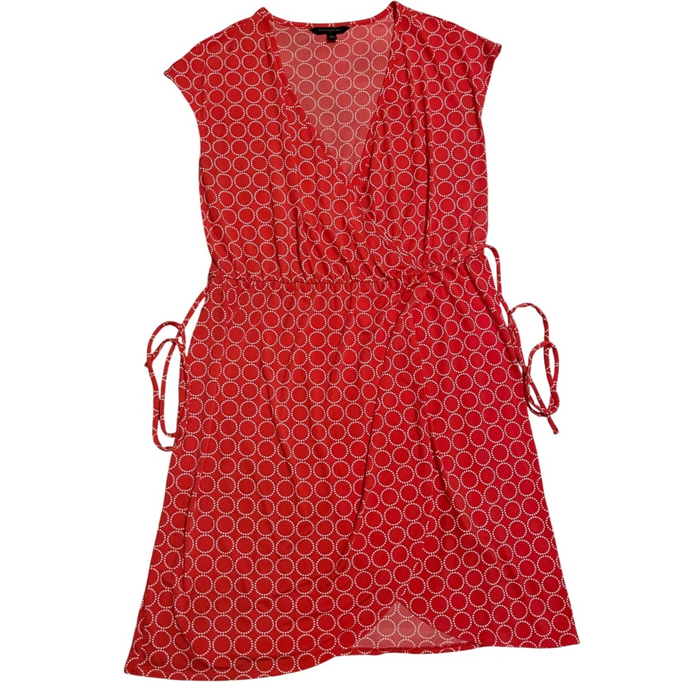 Banana Republic Peach White Circle Print Cap Sleeve Wrap Dress Size Medium Y2K